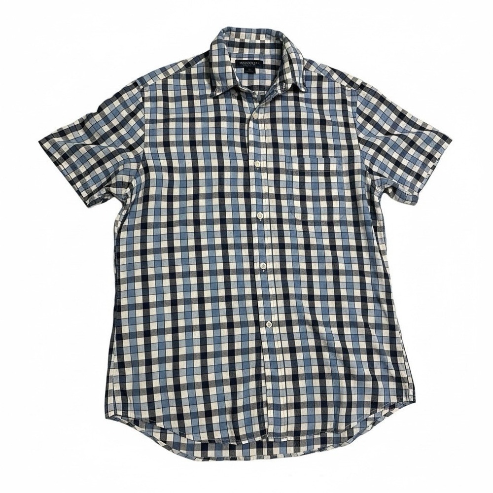Brooks Brothers Shirt Mens Large Blue Plaid Short Sleeve Button Down Cotton